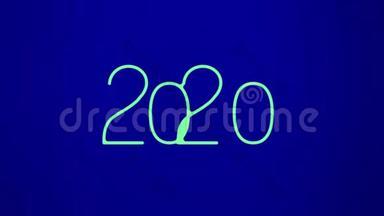 以蓝底绿色文字为主题的2020年欢乐新年彩色招牌设计动画